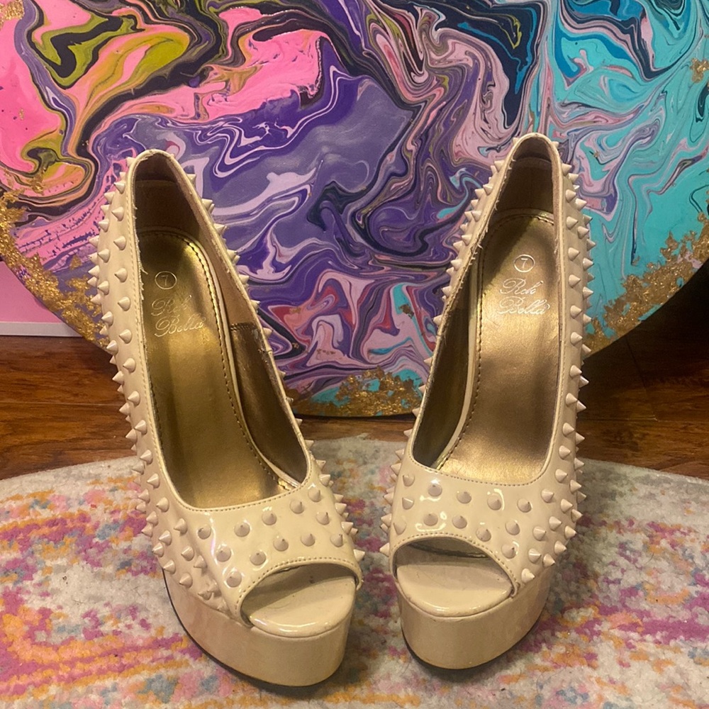 ROK Bella Nude Spiked Heels. Size 7,